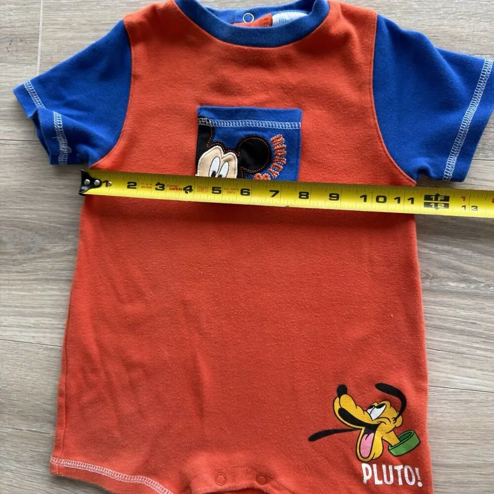Disney Mickey Mouse Pluto Orange Blue Colorblock Romper Infant Boys 18M VTG 90’s